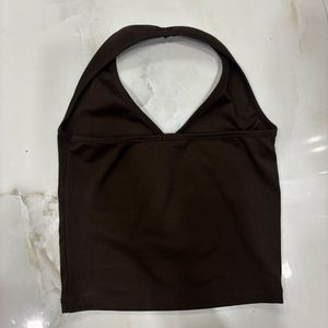 Brown Halter Neck Crop Top