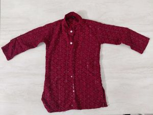 Maroon Embroidered Kurta
