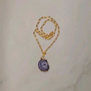 Gold Chain Purple Agate Necklace And Earrings Set