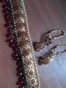 Elegant Red &amp; Gold Choker Necklace Jadavi Set