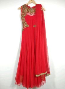 Red Embroidered Anarkali Gown