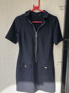Pinstripe Zip-Up Mini Dress