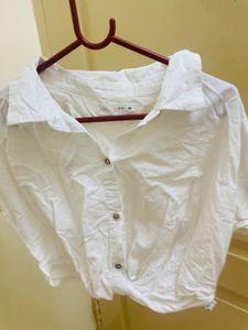Zara White Twisted Crop Shirt