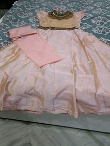 Peach Anarkali Suit with Embellished Neckline
