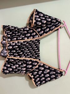 Black beige Embroided top with lace  Bor