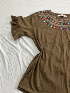 Embroidered Brown Tunic Top