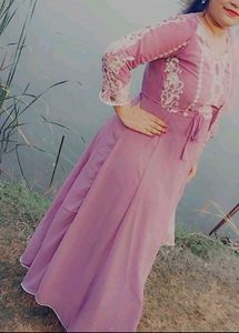 Elegant Embroidered Levender gown with duppata