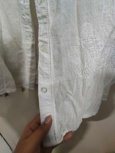 White Embroidered Button-Down Shirt