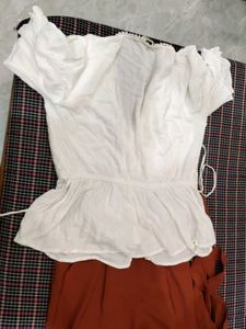Chic White Top &amp; Rust Pants Set