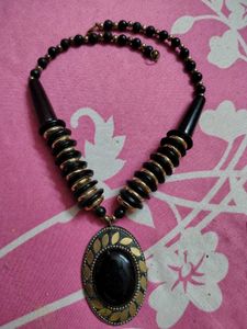 Black &amp; Gold Statement Necklace with Earrings