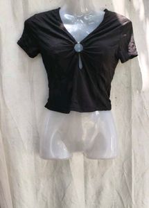 73209. Black Ring Detail V-Neck Top