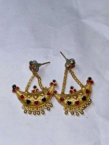 Gold Pendant with Red &amp; Black Enamel