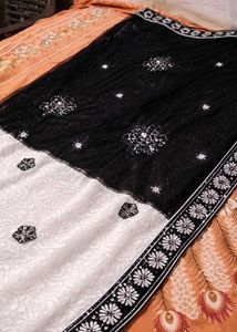 Stunning Black &amp; White Sequin Saree