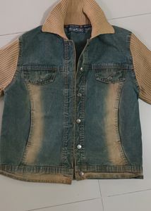 Stylish Denim Jacket with Corduroy Sleeves