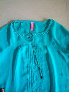 DJ&amp;C Teal Blue / Turquoise Georgette Western Top
