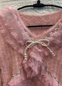 🇫🇷 Paris Imported Ruffle &amp; Pearl Sweater