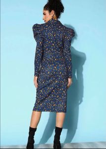 Blue Leopard Print Midi Dress