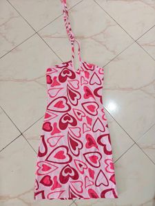 Pink Heart Print Mini Dress