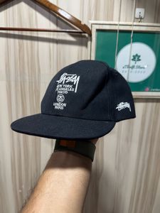 Stussy World Tour Black Snapback Flat Brim Cap