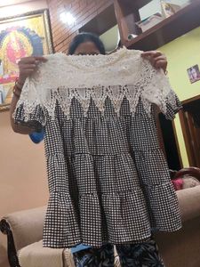 Chic Lace &amp; Checks Tiered Top