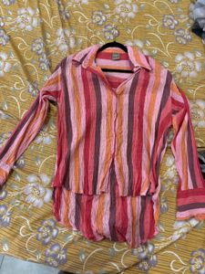 Oversized Striped Button-Up Shirt