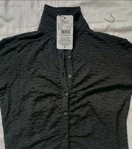Chic Black Textured Button-Up Shirt