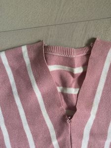 Pink &amp; White Striped V-Neck Top