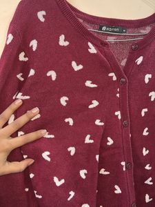 Heart Patterned Knit Cardigan