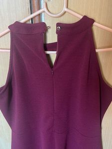 Stylish Burgundy Halter Neck Dress
