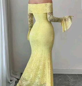Yellow Lace Off-Shoulder Dress