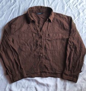 Brown Striped Button-Up Top