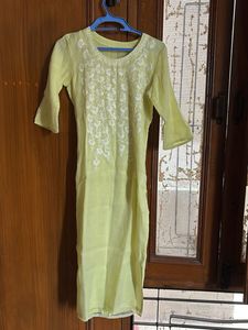 Light  lemon Yellow Kurta with White Embroidery