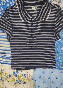H&amp;M Striped Polo Crop Top