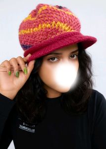 y2k woolen pink crochet Knit Newsboy Cap hat