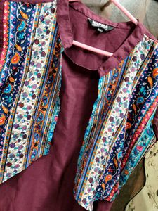 Stylish Maroon Kurta Set with Printed Jacket