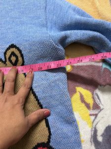 Cute Bear Print Blue Sweater