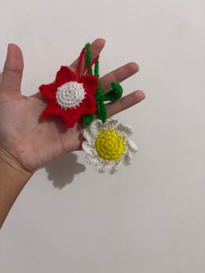combo of Handmade Crochet Daisy bag charm