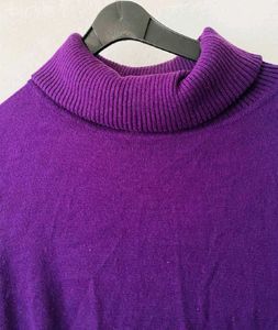 Purple Ribbed Turtleneck Sweater