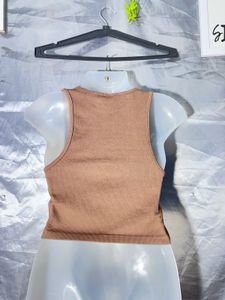H&amp;M Brown Ribbed Crop Tank Top