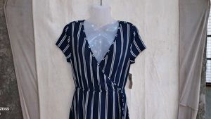 3029. Navy Striped Wrap Dress