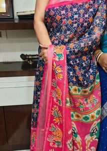 Vibrant Pink Elephant Print Saree