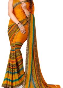 Vibrant Saree with Striped Design