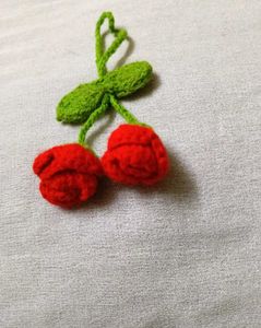 Crocheted red rose keychain