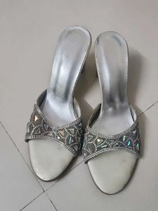 Elegant Embellished Silver Heels