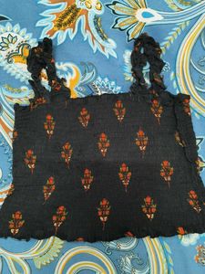 Black Smocked Crop Top