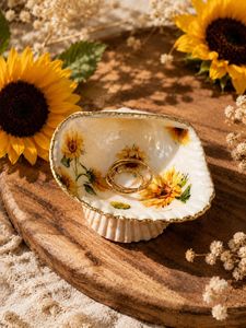 Real Seashell Trinket Dish with Floral Design