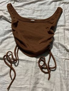 Brown Ribbed Crop Top
