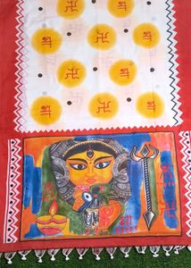 Durga Handloom Saree - White &amp; Red