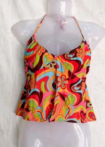 Retro Swirl Print Halter Top