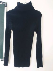 Classic Black Ribbed Turtleneck Sweater